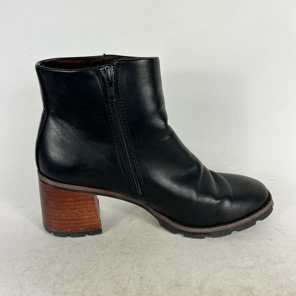 Korks Chandler Women's 7 Black Leather Side Zipper Block Round Toe Bootie Boots - Picture 3 of 9